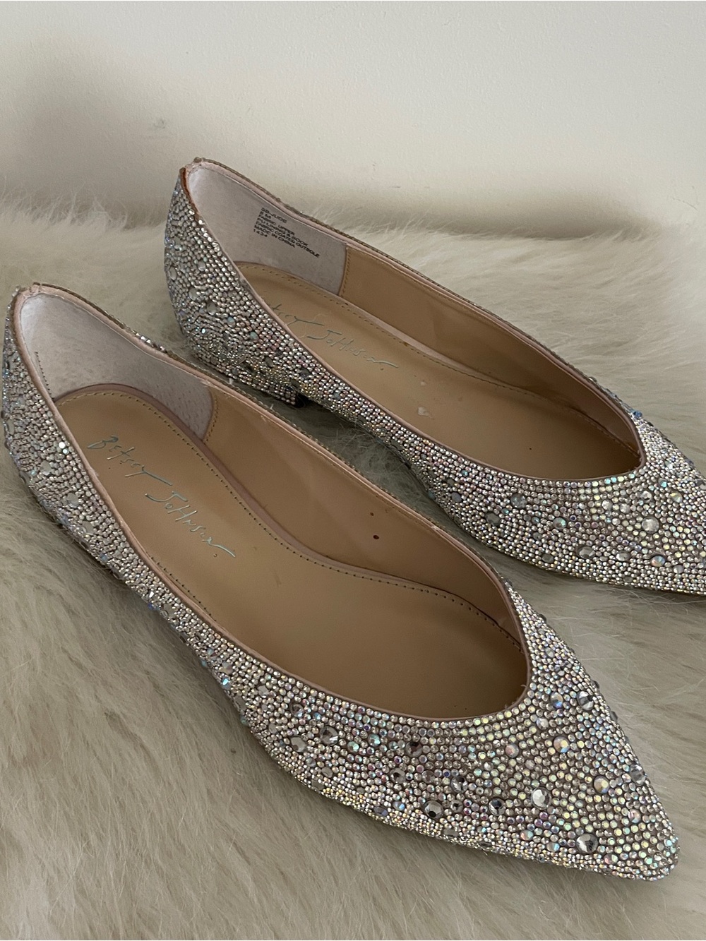 Betsey Johnson Rhinestone / Crystal Embellished Pointed Toe Evening Shoes Flats